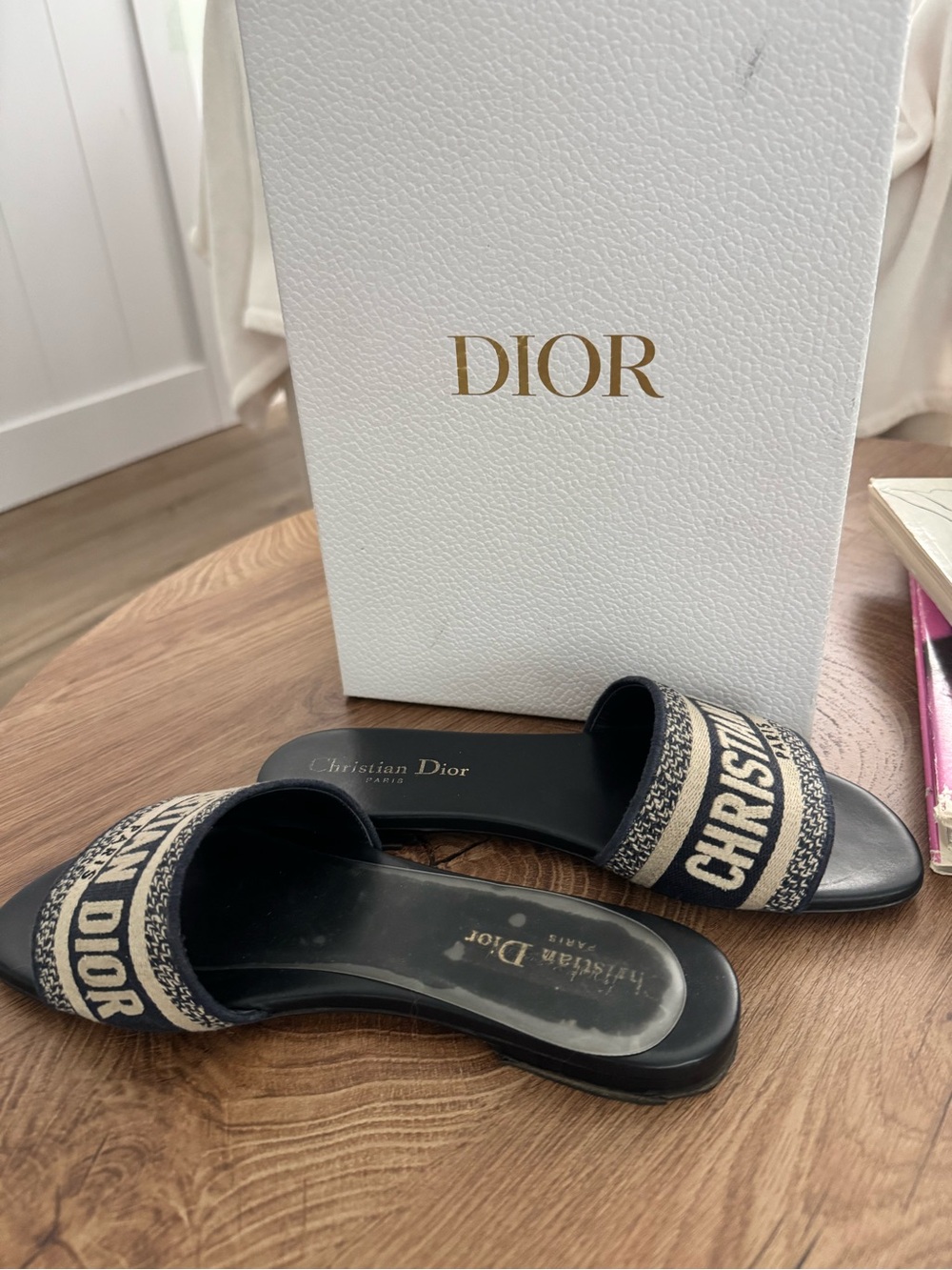 Dior Black & Beige Logo Slide Sandals